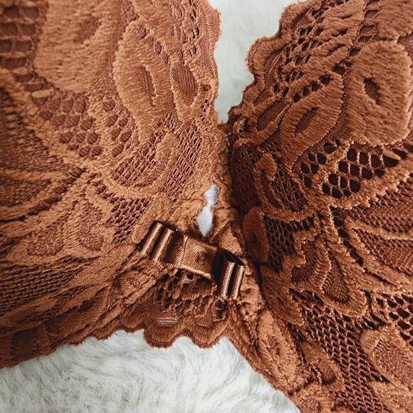 NWT Frederick's of Hollywood Jessica Push-Up Bra 32DD | Brown Lace Convertible - Picture 7 of 10